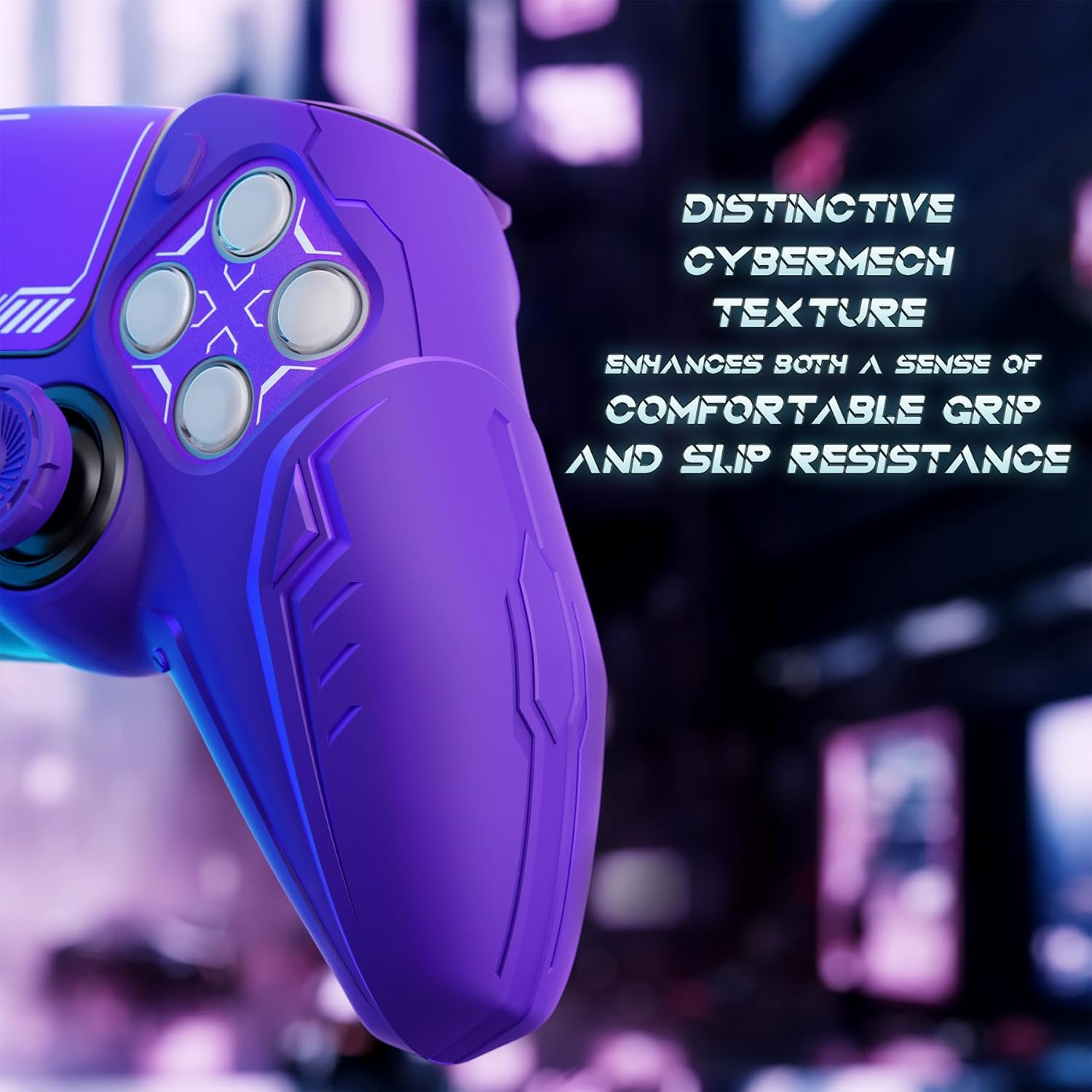 Playvital 2 Set Silicone Case for Ps5 Controller - Anti-Slip|Perfect Fit|Premium Silicone Material|Futuristic Cybermech Design|Compatible with Ps5 Official Charging Dock - Purple image number 6