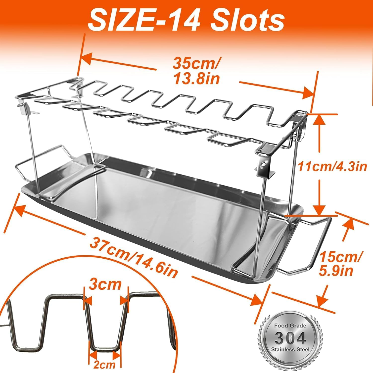 Cozioz Chicken Leg Rack for Grill with Drip Tray,Chicken Drumstick Holder,Chicken Wing Rack,14 Slots Stainless Steel,Rib Grill Racks for Smoker,Grilling Accessories (14 Slots) image number 1