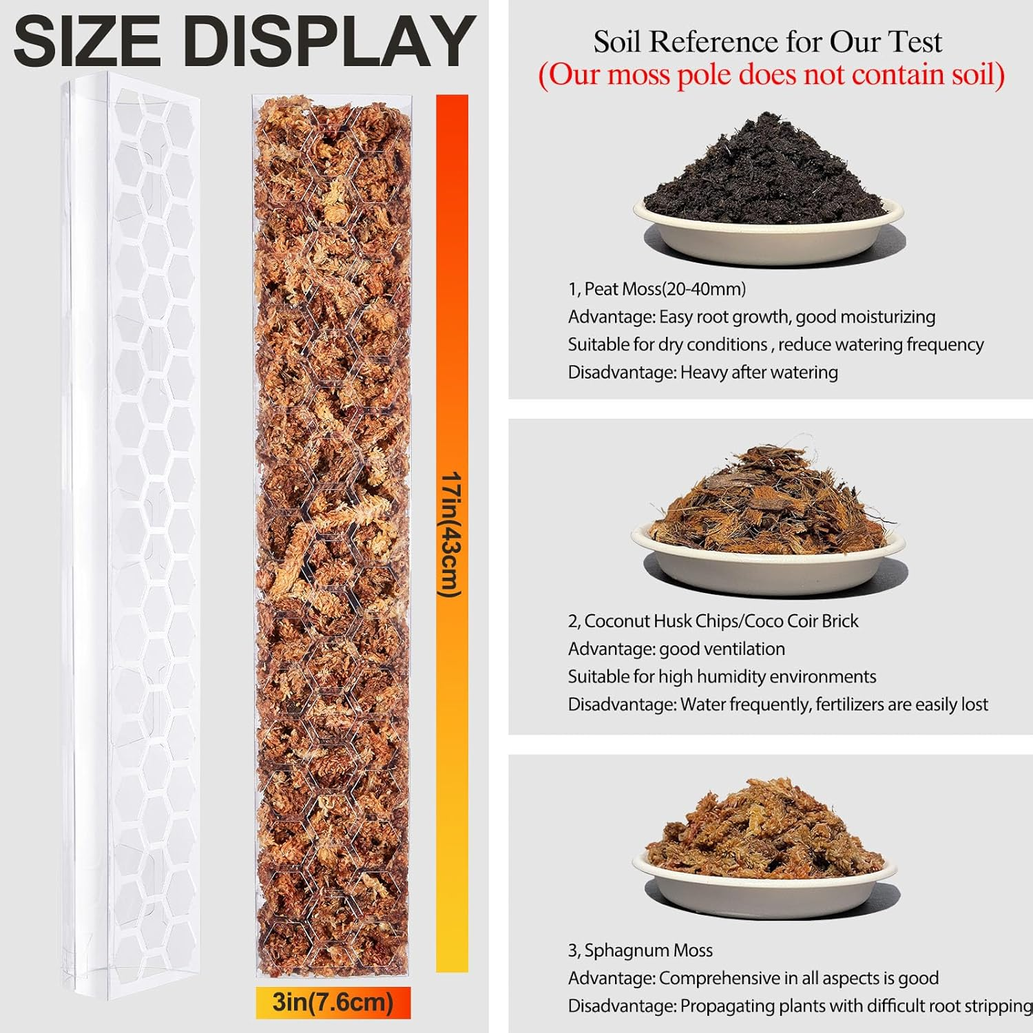 Haispring 6 Pcs 17 Inch Plastic Moss Pole for Plants Monstera,Designed Specifically for Climbing Plants, Stackable Plant Support for Indoor Plants - 4, Black image number 3