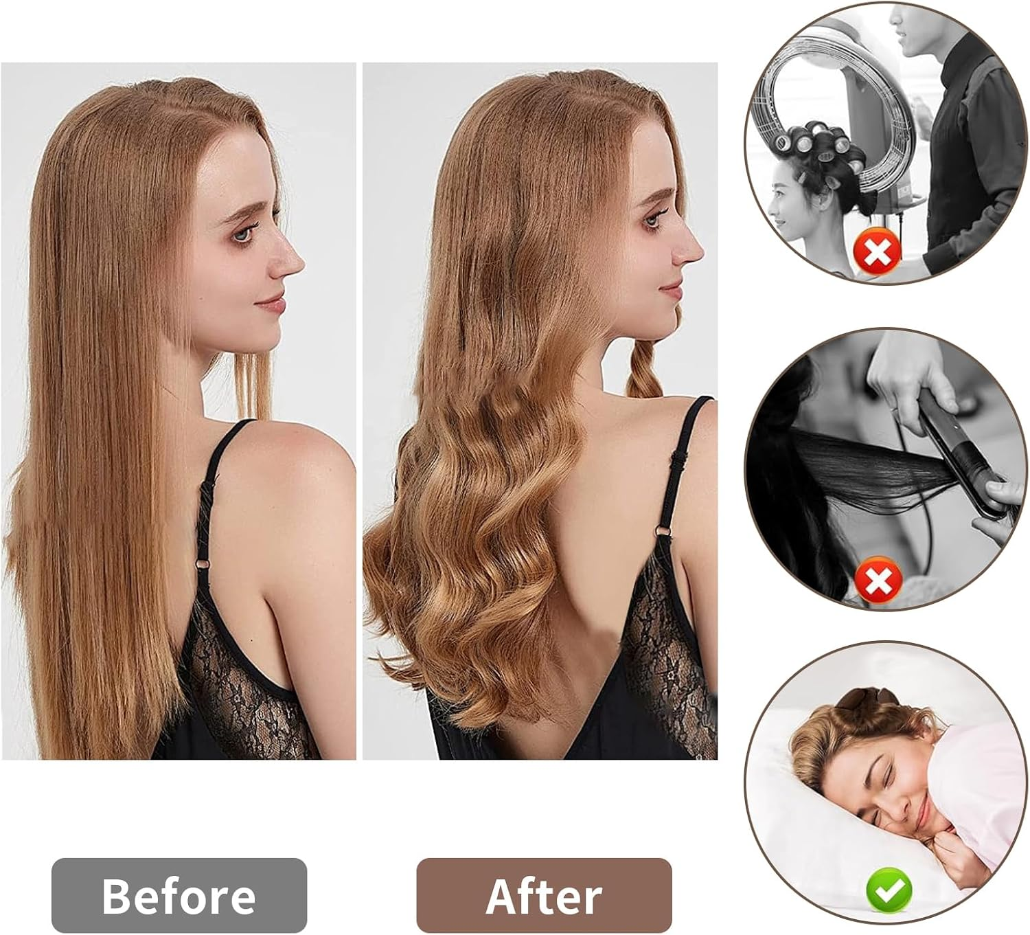 Set of 3 Curls without Heat, Heat-Free Curlers, Heatless Curls, Hair Curls, Heat-Free Curls Overnight, Flexi Bars with Hooks, DIY Heatless Band Hairstyle Set for Long, Medium, All Hair Types image number 6