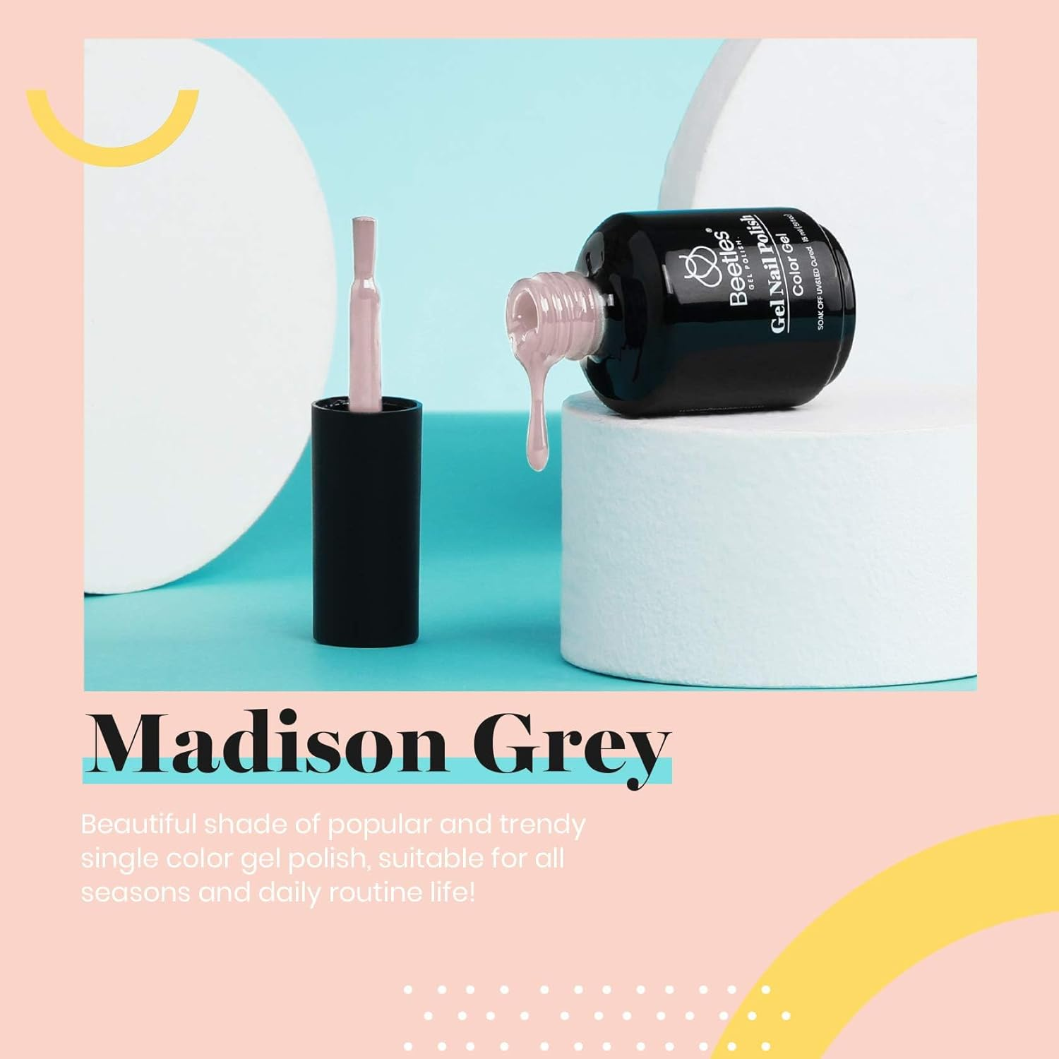 Beetles Madison Grey Color Gel Nail Polish 15Ml Gel Nail Soak off U V LED Nail Lamp Gel Polish Nail Art Manicure Salon DIY Home 0.5Oz image number 5