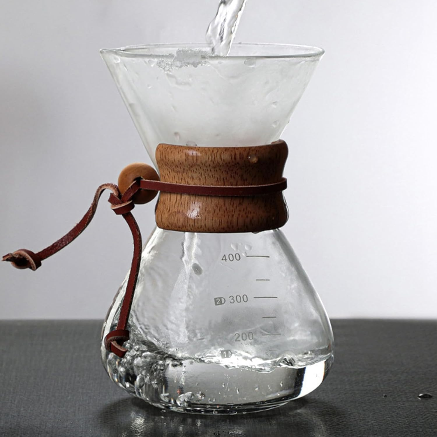 Coffee Brewer,Pour over Coffee Maker 400Ml Double Filter Wooden Sleeve Coffee Brewer Filter Suitable for Home Cafe Parties image number 1