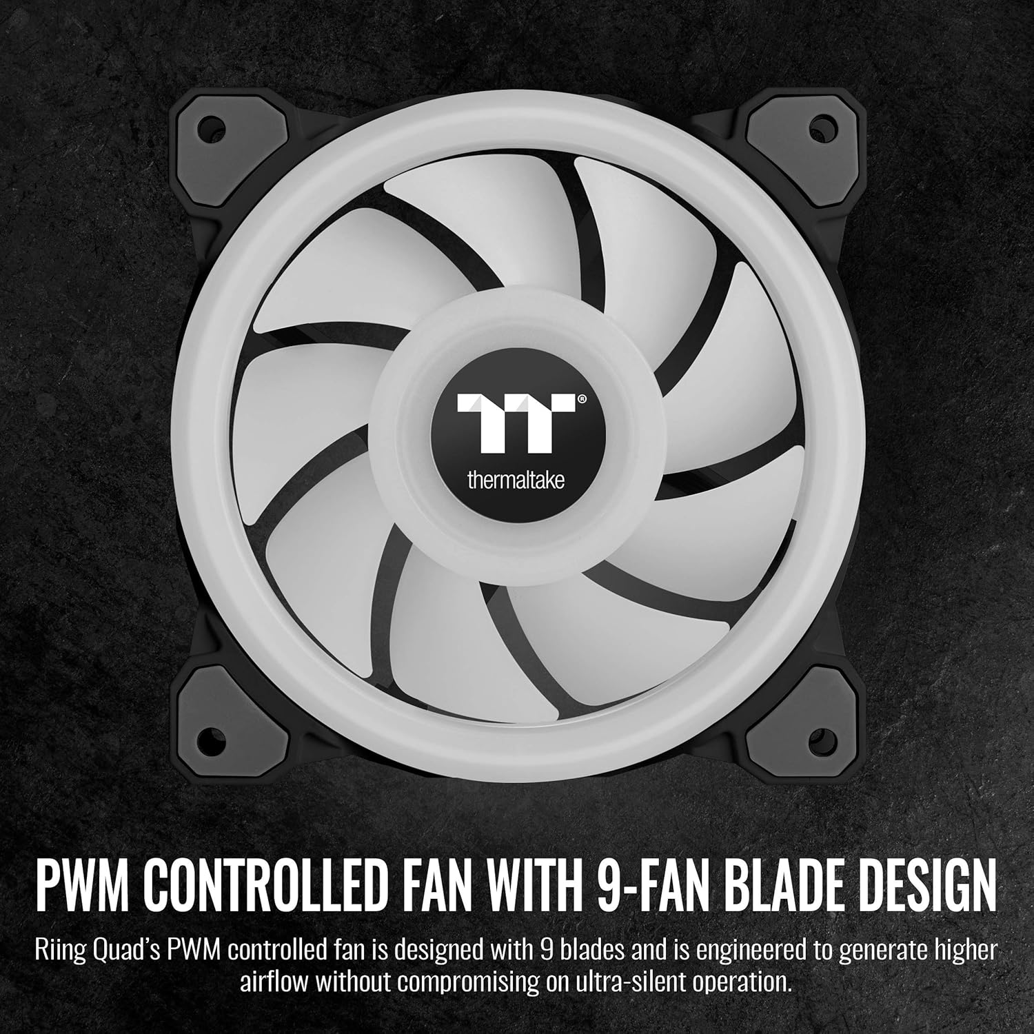 Thermaltake Riing Quad 120Mm 16.8 Million RGB (Alexa, Razer Chroma Sync-Able), 4 Light Rings 54 Addressable LED, 9 Blades Hydraulic Bearing Case/Rad Fan (NO Controller),1-Pack, CL-F088-PL12SW-C, Black image number 6