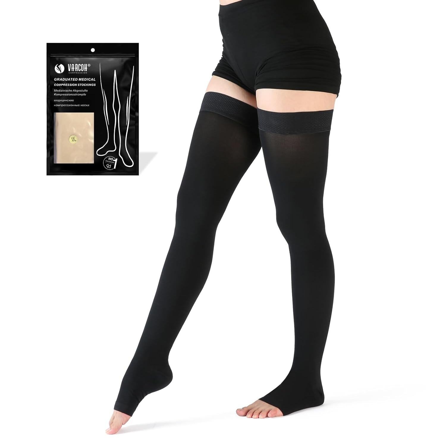 VARCOH Compression Socks for Women Thigh High Open Toe, plus Size Compression Stockings 20-30 Mmhg Good for DVT, Pregnancy, Varicose Veins,Edema