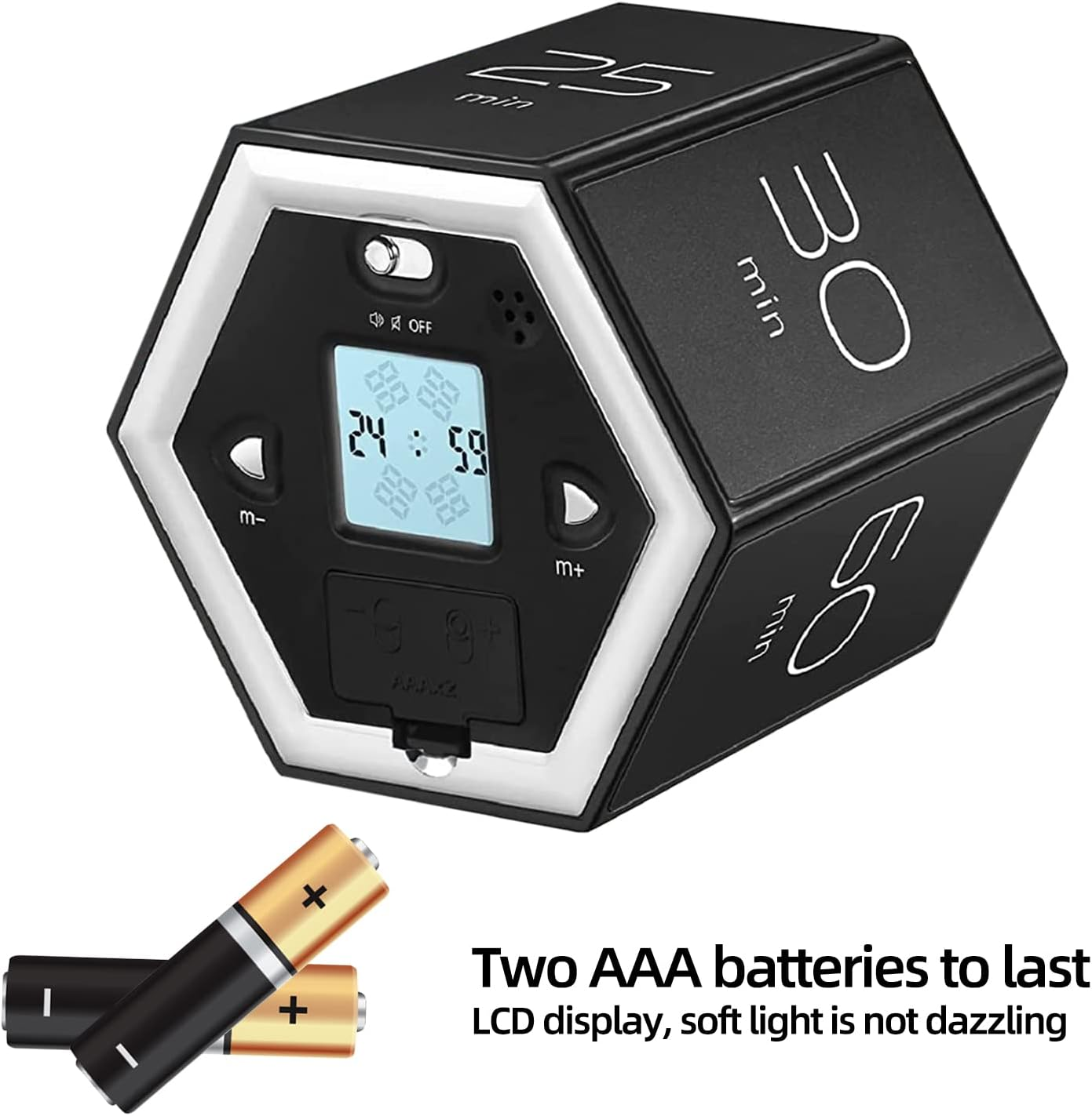 Pomodoro Timer, Hexagonal LED Display Flip Timing Multifunctional Studying Timer, ABS Housing Adjustable Sound Mute Flip Timer for Kitchen (Black) - White image number 5