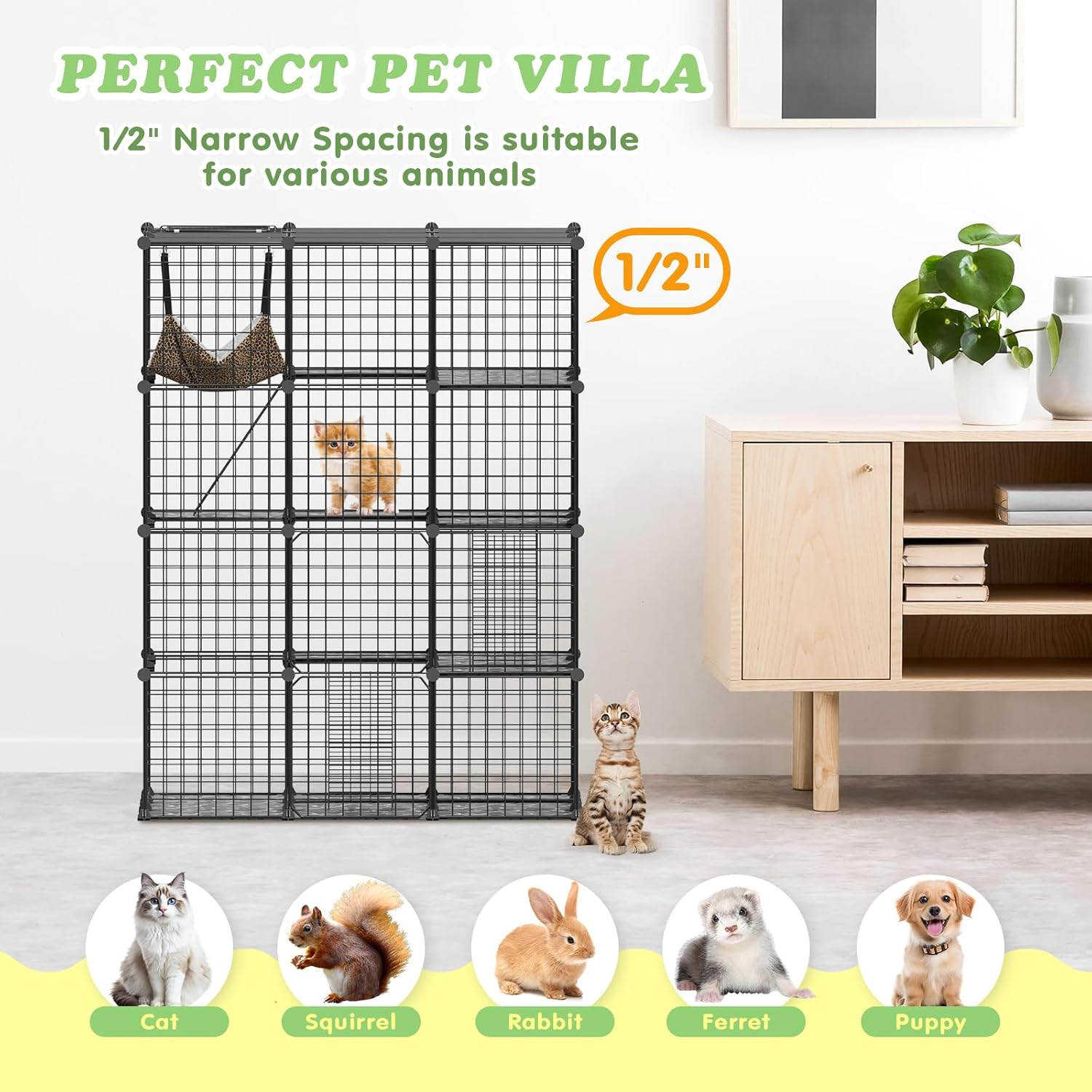 Advwin Large 4 Tier Cat Cage, Pet Playpen Cat Kennel, Indoor DIY Cat Enclosure with Extra Large Hammock for 1-3 Cats, 106 X 106 X 141 CM image number 3