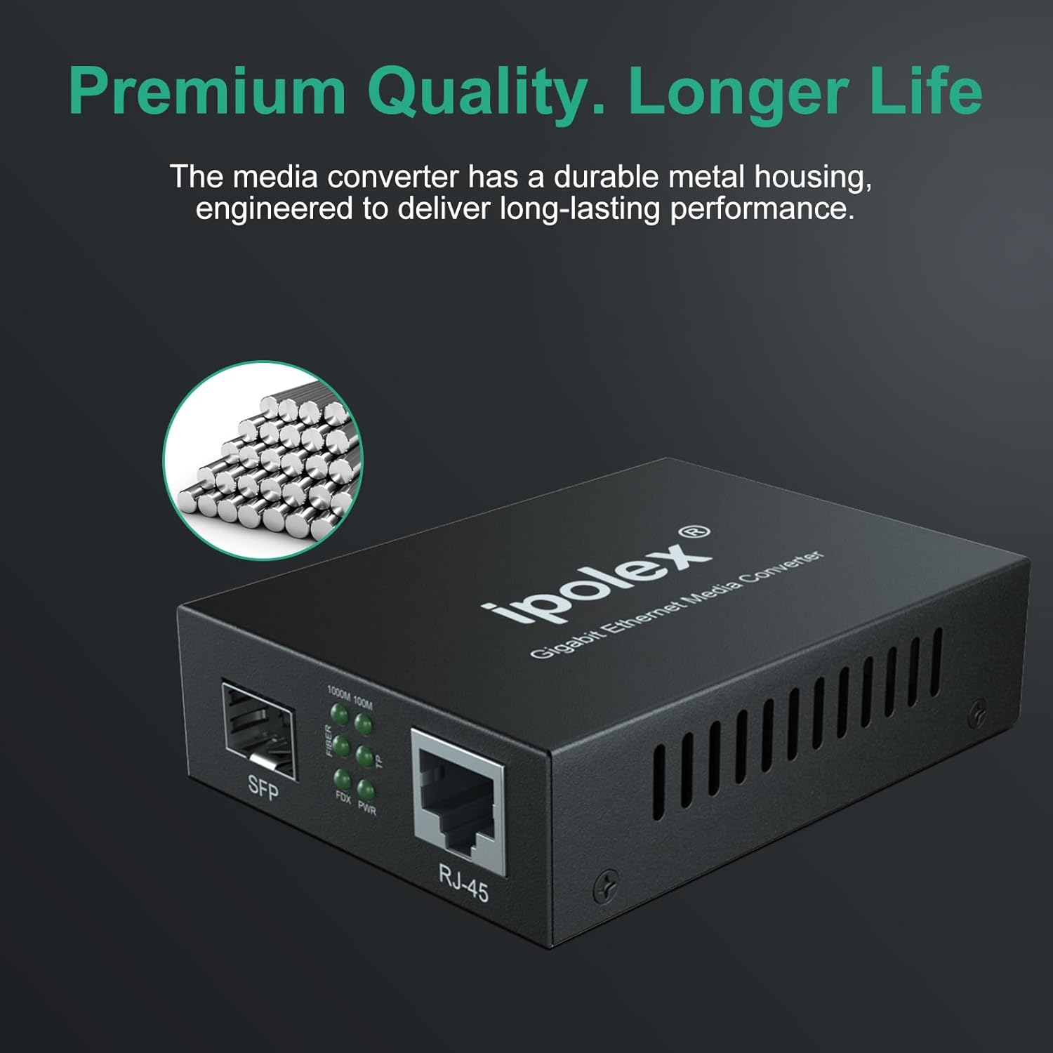 Gigabit Fiber Media Converter Single-Mode LC (SFP LX Transceiver Included), up to 20KM, 10/100/1000Base-Tx to 1000Base-Lx