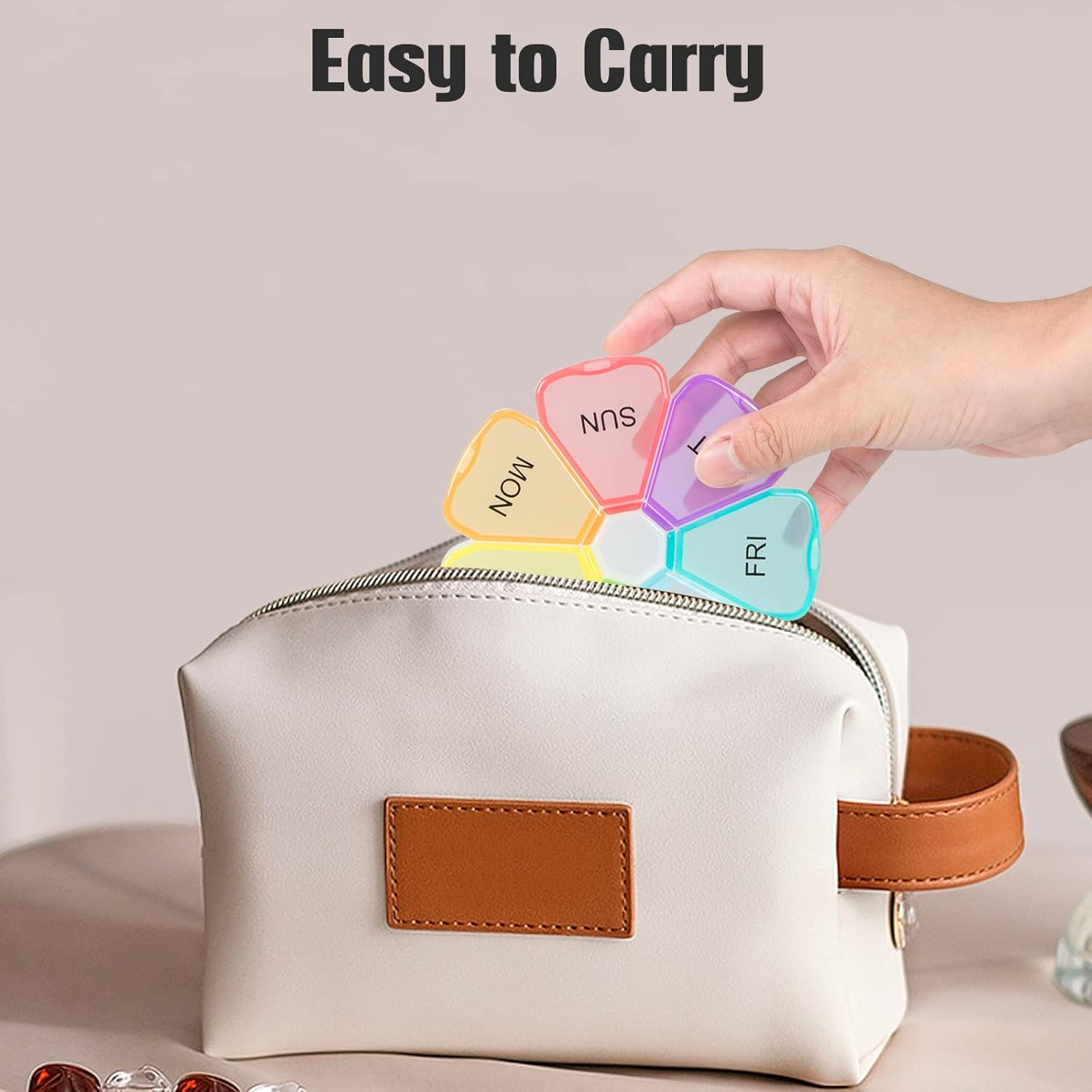 2 Pcs Weekly Pill Organizer KINGTLE Medicine Organiser Portable Flower Pill Dispensers Box, Large Capacity Medicine Organizer for Capsules Lozenges Health Pills image number 5