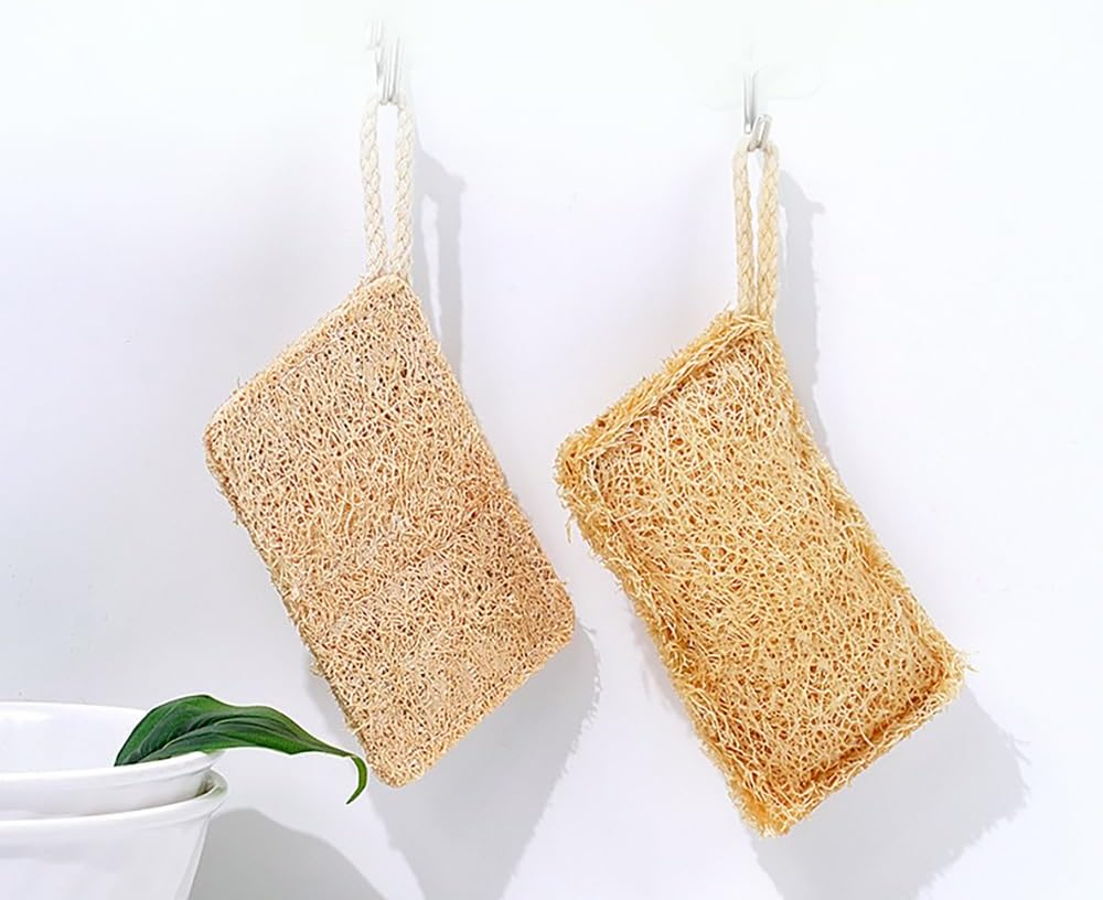 Natural Organic Loofah Sponge for Cookware, Kitchen, Bathtub and Body, Handmade Luffa Fiber, Biodegradable, Compostable & No Smell (Natural Beige*2, Rectangle) image number 1