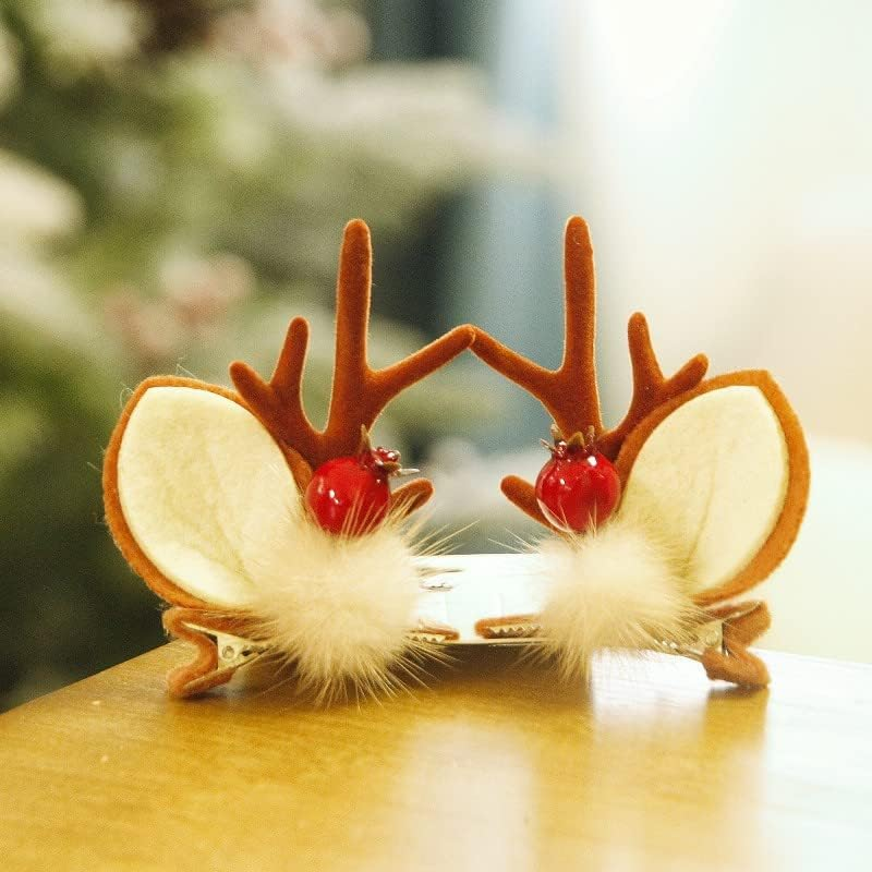 QUOHE Christmas Reindeer Antler Hair Clips, Pack of 4, Brown, All Hair Types, Women & Girls, Hair Clip, Christmas Decoration image number 6