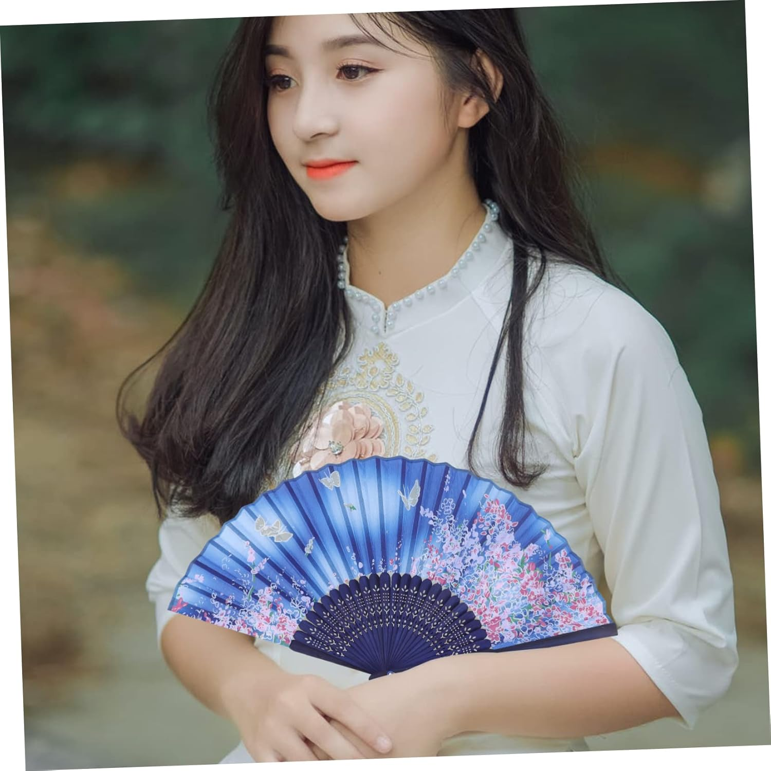 CIMAXIC 2Pcs Bamboo Silk Hand Held Fans Portable Folding Fan for Women Men Decor Stage Performance image number 5