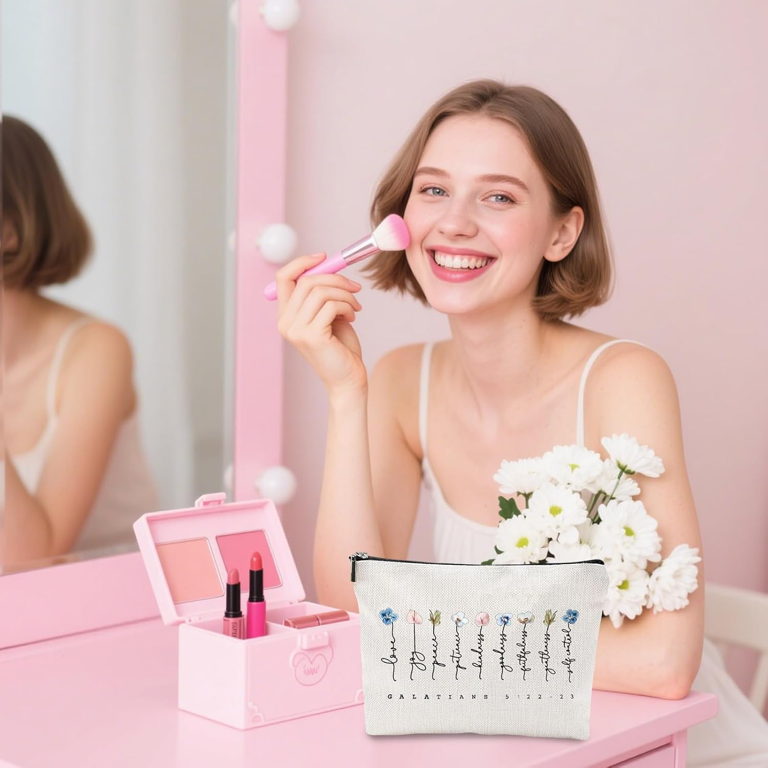 Cosmetic Bag, Christian Writing Make up Bag for Women, Travel Toiletry Bag Made of Waterproof Material Organiser for Travel, Gym, Work image number 3