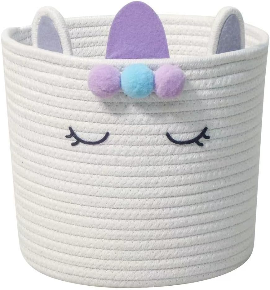 T&T Homewares - Small Woven Cotton Rope Storage Basket, Collapsible Organizer Basket, Clothes | Pet Gift Basket | Nursery Organizer- D25Xh20 (Purple Unikorn) image number 1