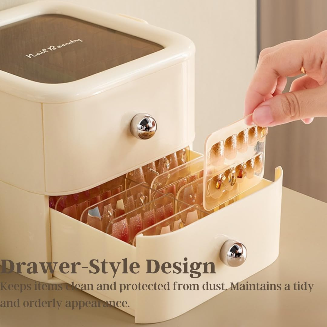 Press on Nail Organizer Box, False Nail Storage Case, Travel Packaging Container with 12/24/36 Pcs Adhesive Double Sided Tape for Nail Art (White, 2 Tier (24 Tapes)) image number 6