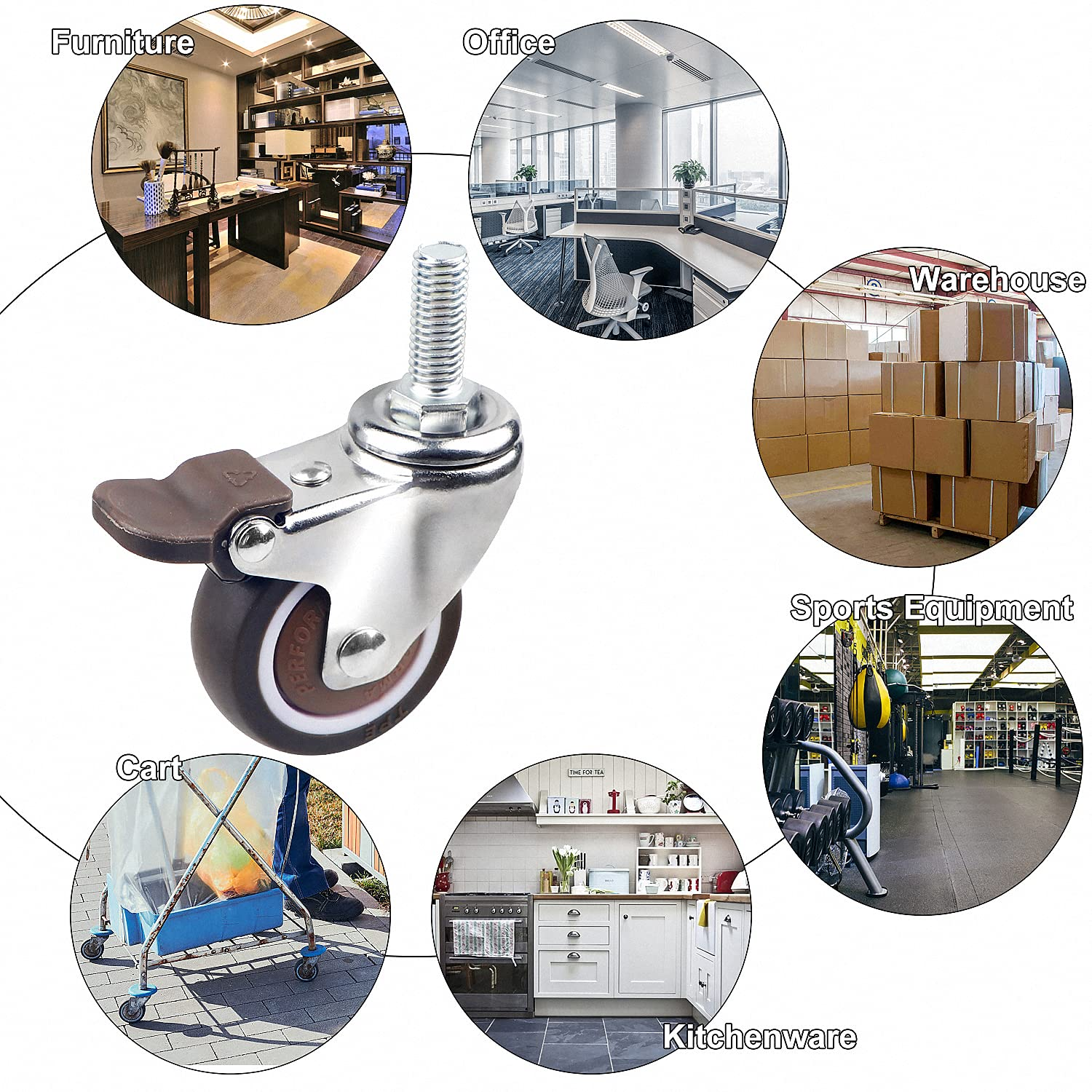 DBREAKS 4 X Transport Castors 50 Mm, Swivel Castors with Brakes Made of TPE M10 X 25 Mm with Thread, Swivel Castor with Threaded Pins, Furniture Castor, Brake Roller, Capacity 108 Kg Total, Rubber