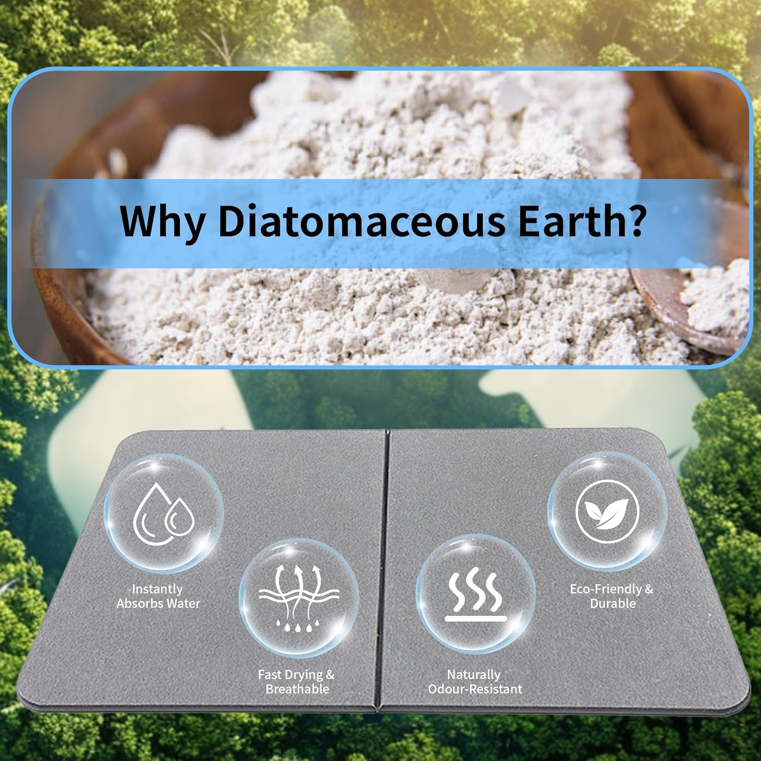 Stone Bath Mat, Natural Diatomaceous Earth Bath Mat, Non Slip Super Absorbent Quick Drying Diatomite Mat for Bathroom, Bathtub, Kitchen Counter, Both Sides Available with Cleaning Tool (Dark Gray) image number 1