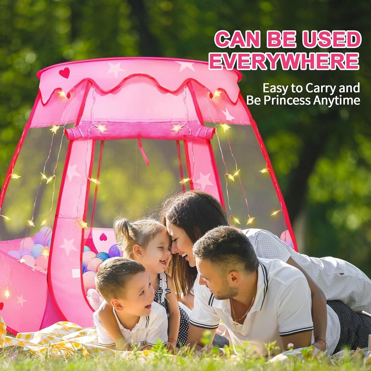 Pop up Princess Tent with Star Light, Toys for 1 2 3 Year Old Girl Birthday Gift, Ball Pit for Baby 12-18 Month, Foldable Kids Play Tent for Toddler 1-3, One Year Old Girl Toy Indoor Outdoor image number 5