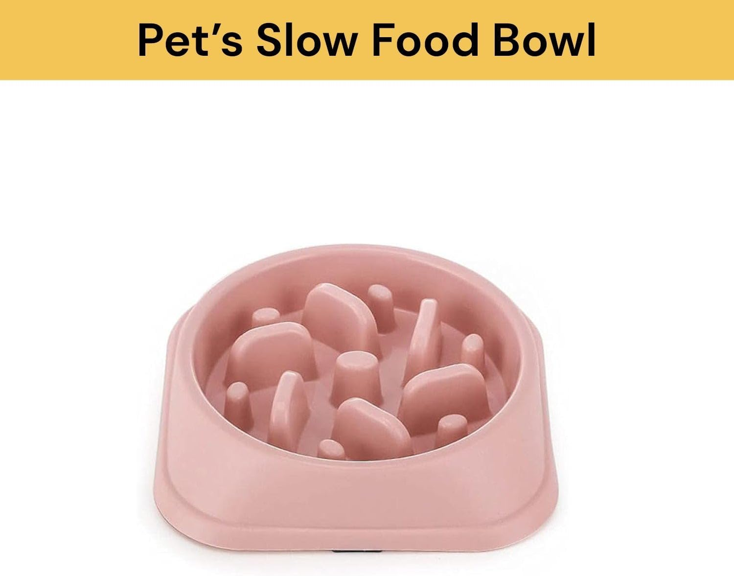 Dog Feeder Slow Eating Pet Bowl Eco-Friendly Durable Non-Toxic Preventing Choking Healthy Design Bowl for Dog Pet Non-Slip Drink Water Bowl Square Base (Light Pink)