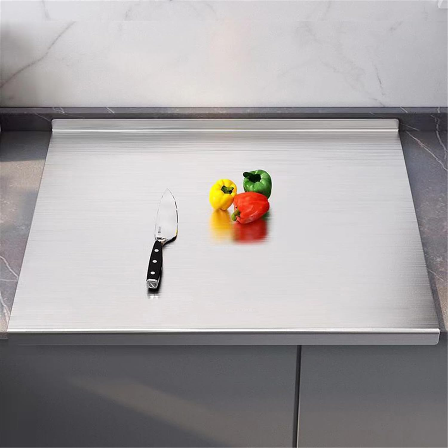 Cutting Board with Lip,304 Stainless Steel Cutting Board for Kitchen,L Shape Pastry Board,Kneading Board Cutting Mats,Stainless Steel Chopping Board Metal Cutting Board (40 * 50Cm/15.7 * 19.7In)) image number 1
