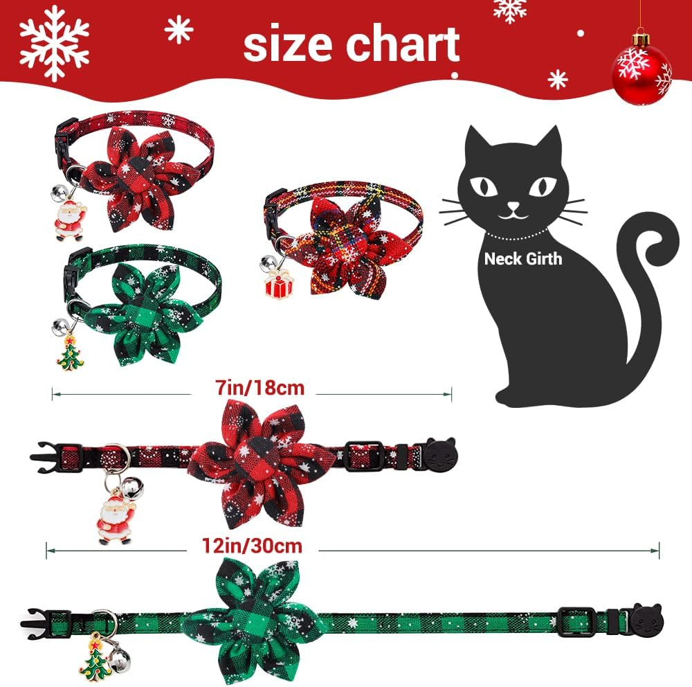 3Pcs Christmas Cat Collars with Flower Bell image number 4