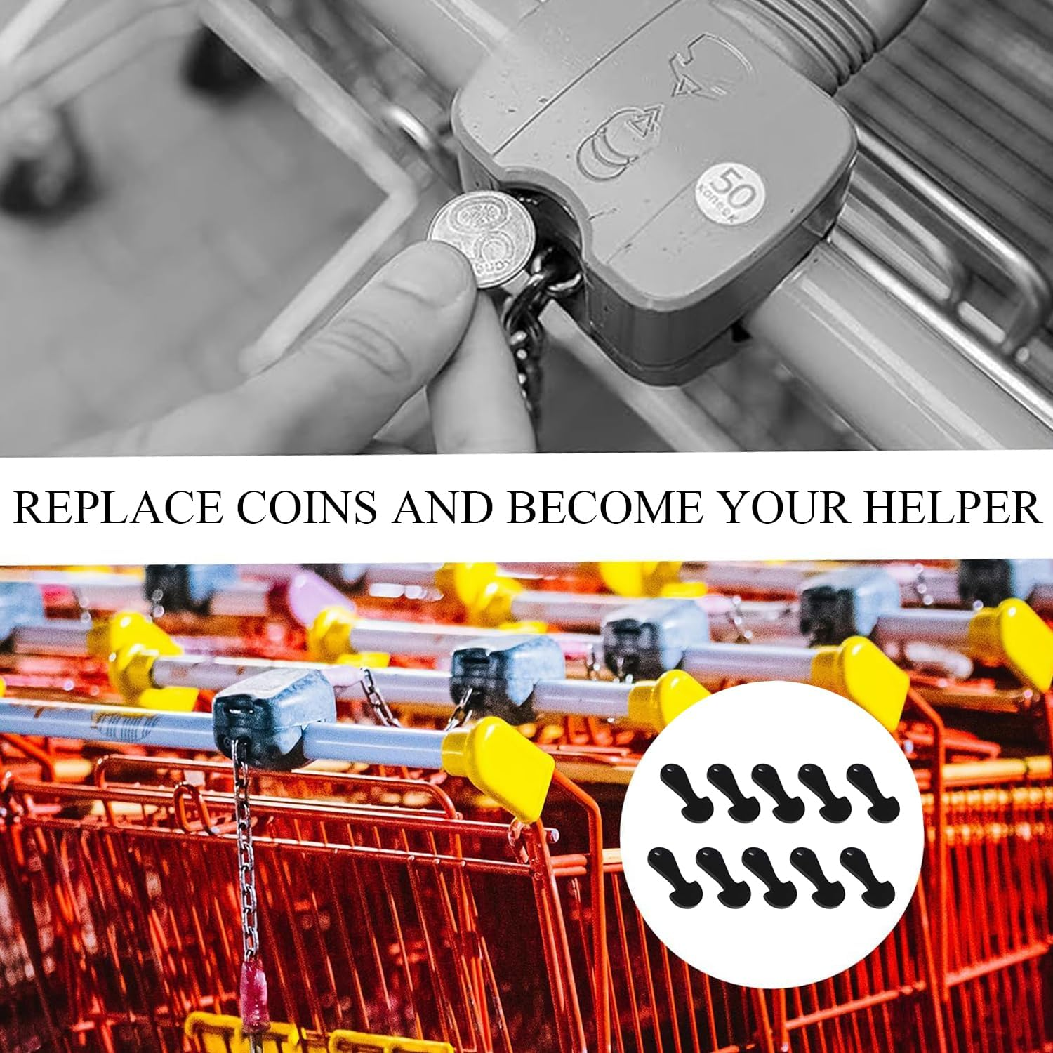 Xinghonyac 10 Pcs Shopping Trolley Tokens Key, Shopping Trolley Release Key, Coin Trolley Unlock Release Key, Trolley Remover Keyring for Grocery Shopping Carts image number 5