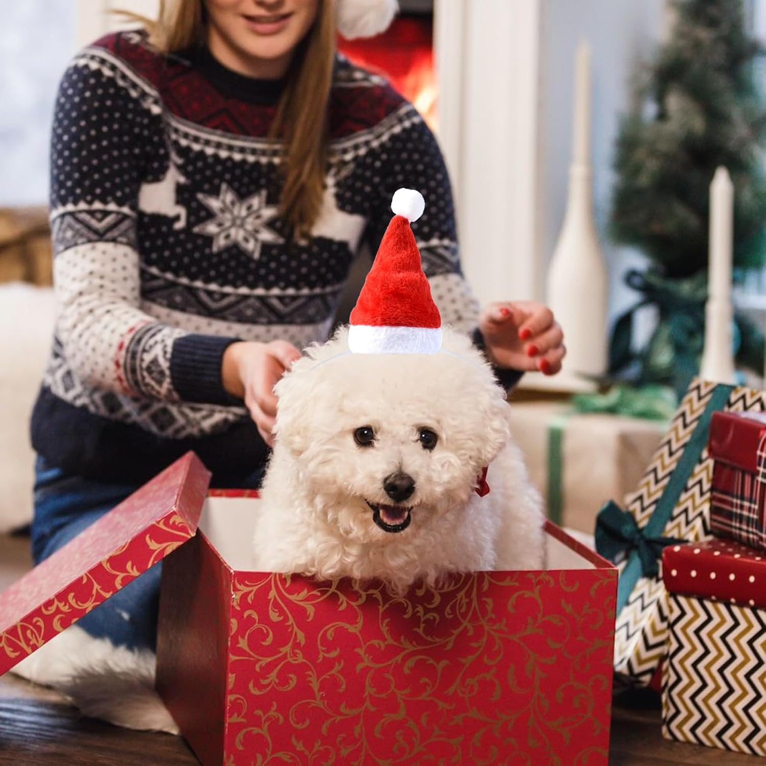 Mini Dog Santa Hat for Dogs Christmas Hat,Small Cat Santa Hats(Red) image number 2