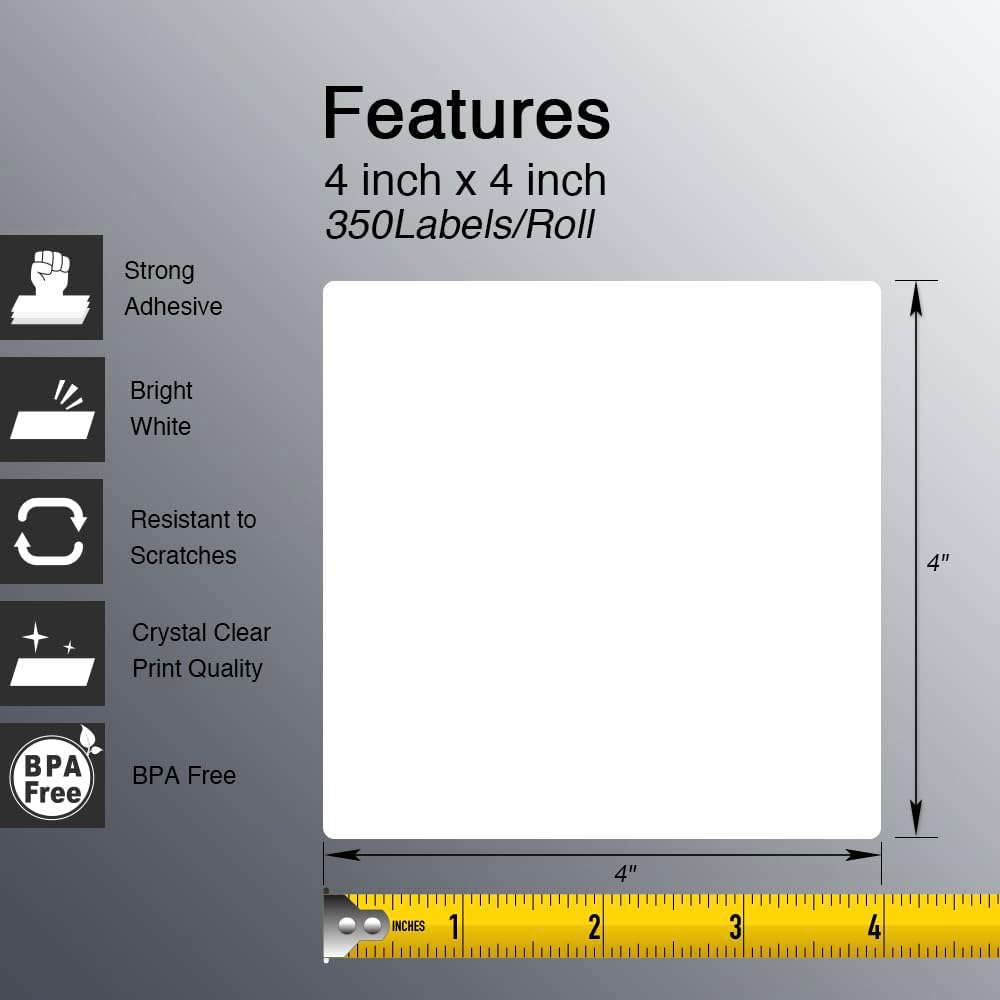 BETCKEY - 102Mm X 102Mm(4 in X 4 In) Perforated 350 Compatible with Zebra & More Printers [6 Rolls/2100 Labels] image number 1