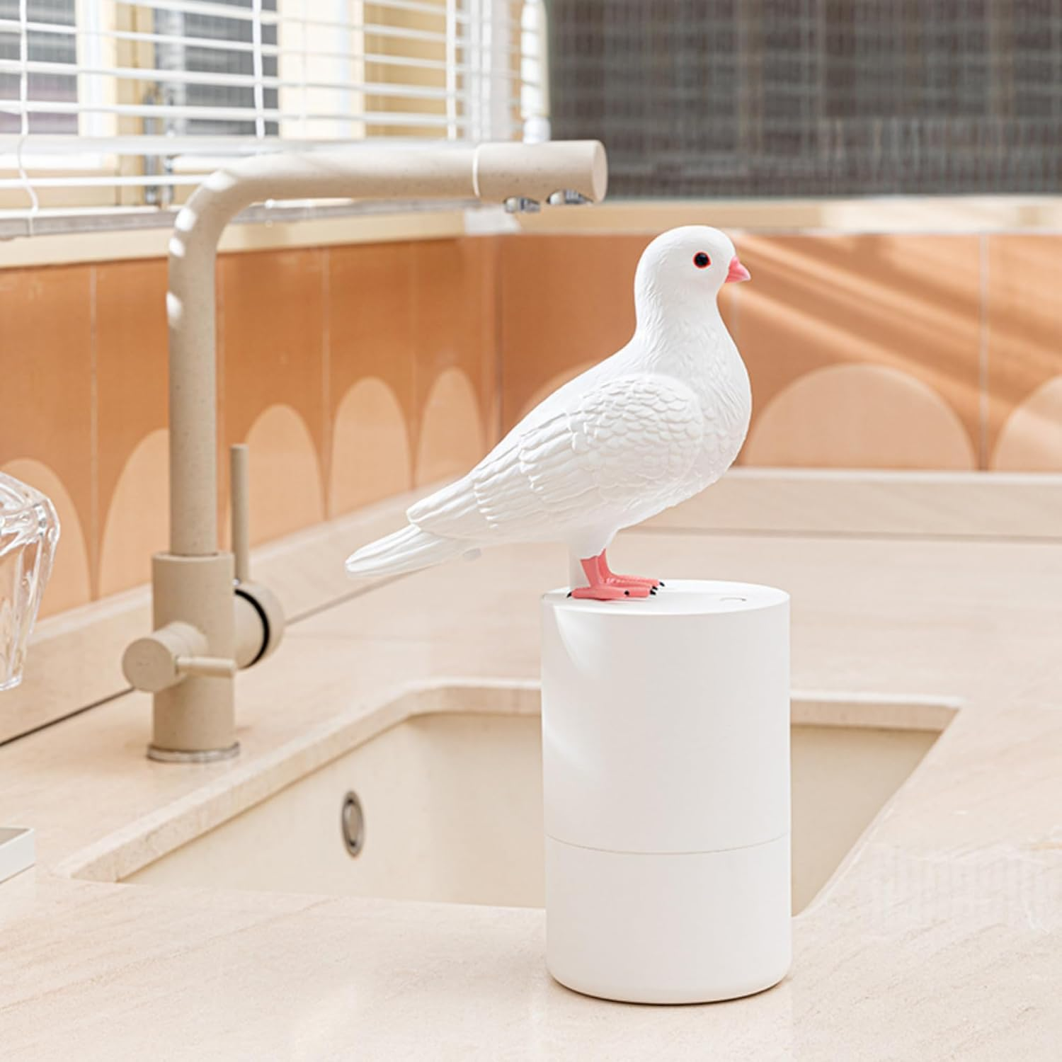 Bewinner Blue Bird Automatic Touchless Induction Refillable Soap Dispenser for Kitchen Bathroom Hall (White)