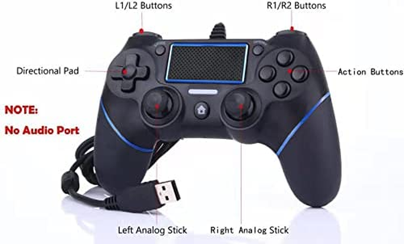 Intckwan Wired Game Controller for Ps4/Pro/Slim/Pc/Laptop, USB Plug Gamepad Joystick with Vibration and Anti-Slip Grip, Ergonomic, 2M Cable （Blue&Black）