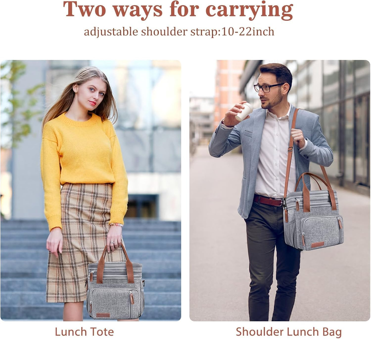 Lunch Bag for Women Men, Large Insulated Adult Lunch Box Leakproof Lunchbox Cooler Bag for Work Picnic Beach (Double Layer Gray) image number 3