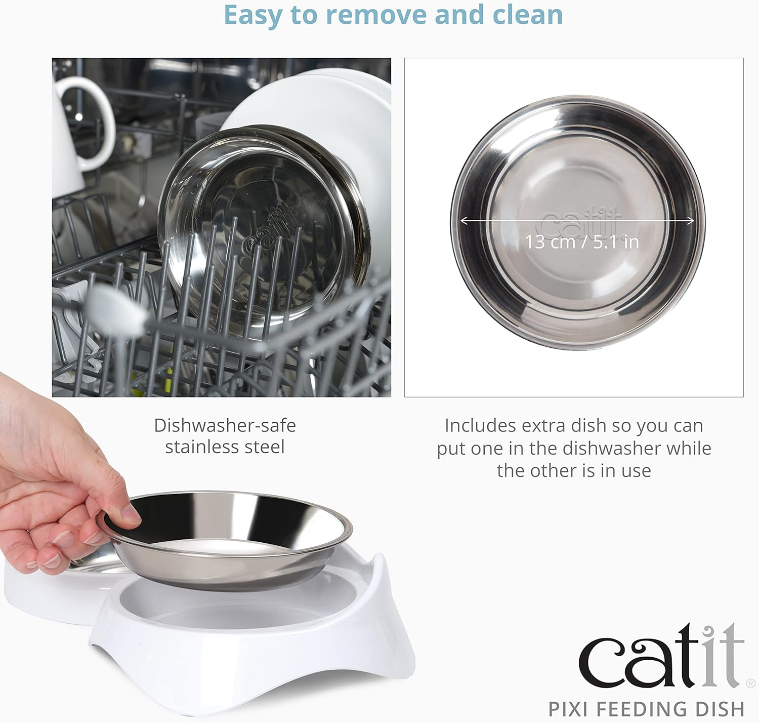 Catit PIXI Double Feeding Dish, Whisker Stress Free Food & Water Cat Bowl,White image number 2