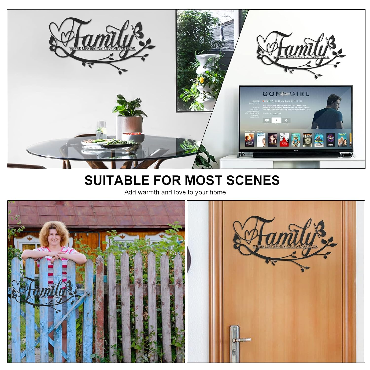 Family Where Life Begins Love Never Ends Word Sign Metal Wall Decor, Black Home Decor Wall Art Decorations, Letters Quotes Sign for Living Room Bedroom Kitchen Indoor Outdoor Decor(Black) image number 5