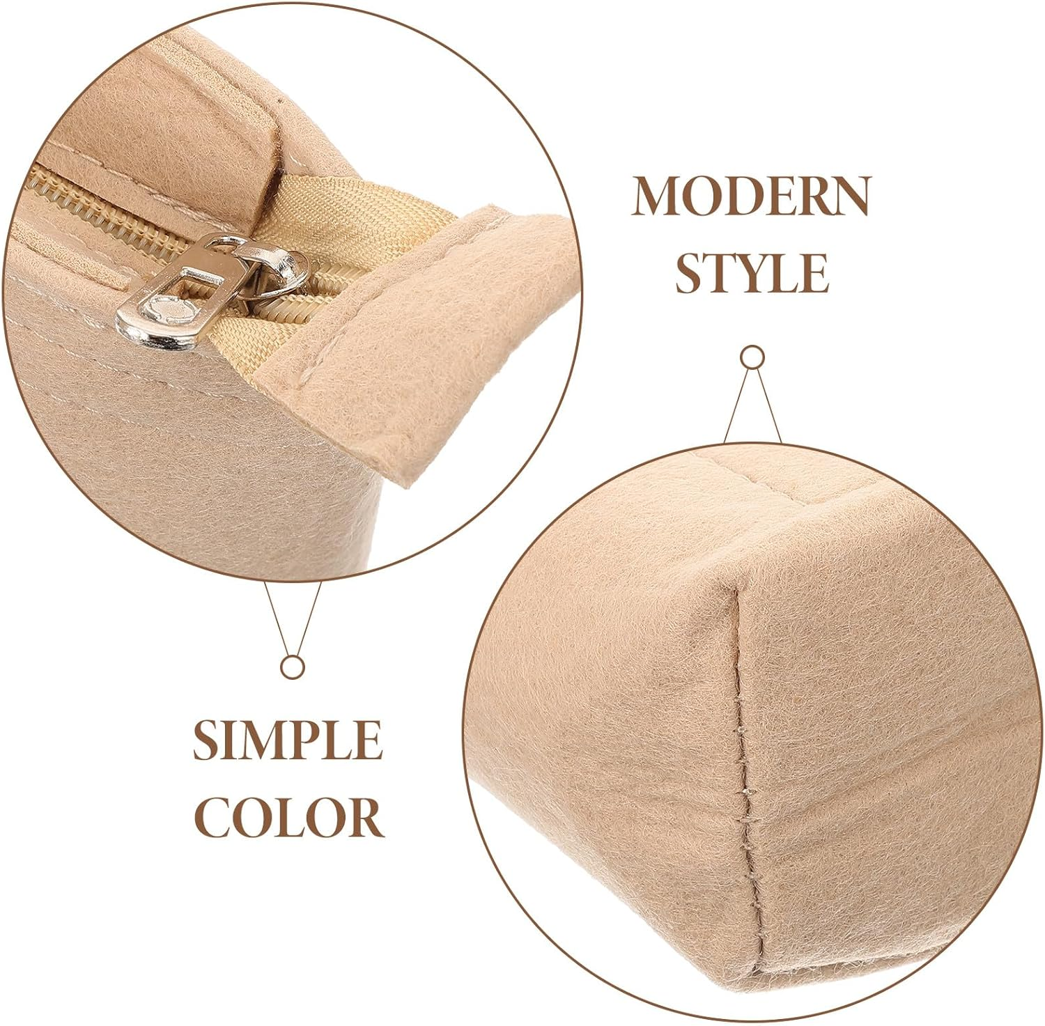 DRESSOOS 2Pcs Felt Purse Organizer Insert Bag Set with Zipper and Open Top Small Tote Bag Insert Organizer for Handbags and Travel Beige Wool Felt Handbag Liner