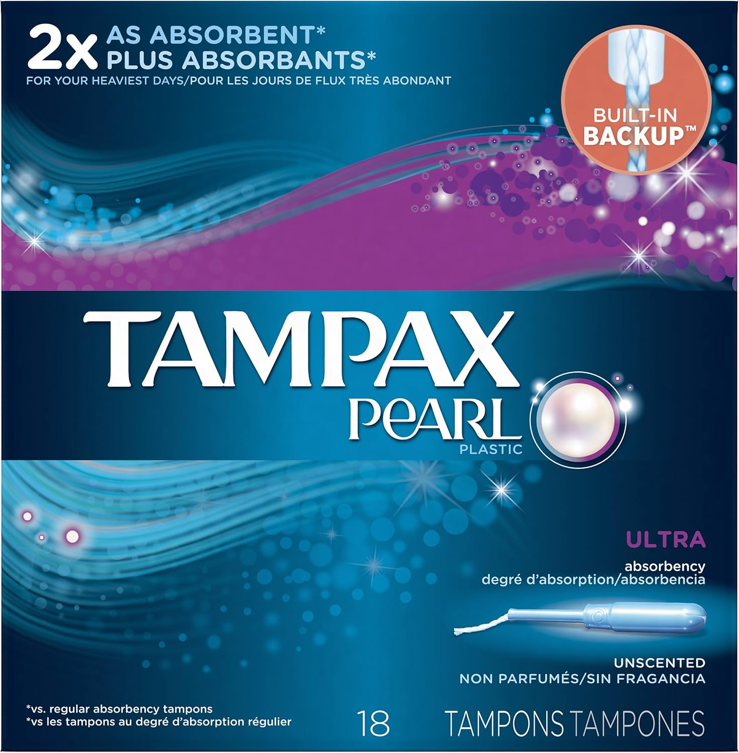 Tampax Pearl Plastic Unscented Tampons, Ultra Absorbency, 18-Count (Pack of 12)