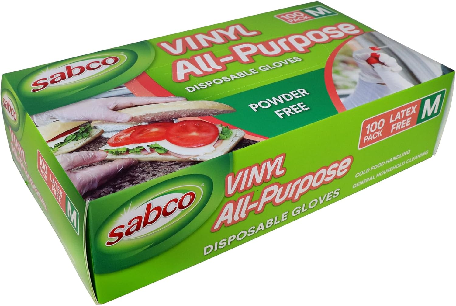 Sabco All-Purpose Vinyl Disposable Gloves, Medium (Pack of 100)