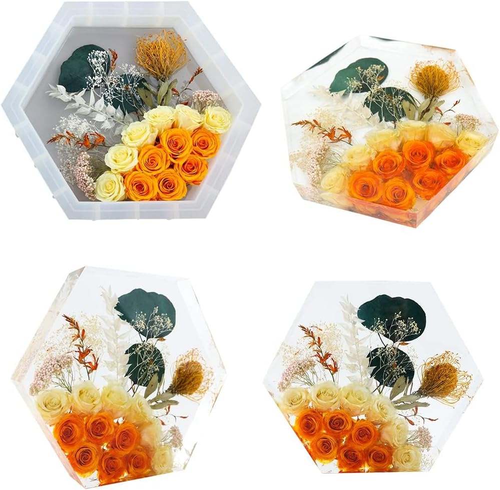 Fineinno Hexagon Resin Mold, Deep Hexagon Silicone Molds for Resin, Geometry Epoxy Resin Molds for Flowers Preservation, DIY Wedding, Valentine Gift, Home D&eacute;cor - Small Hexagon image number 5