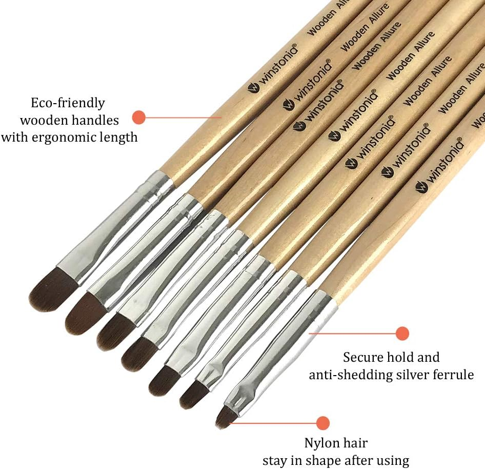 Winstonia 'Wooden Allure' Nail Art Acrylic UV Gel Brushes Tools Set Kit Assorted Size Oval image number 3