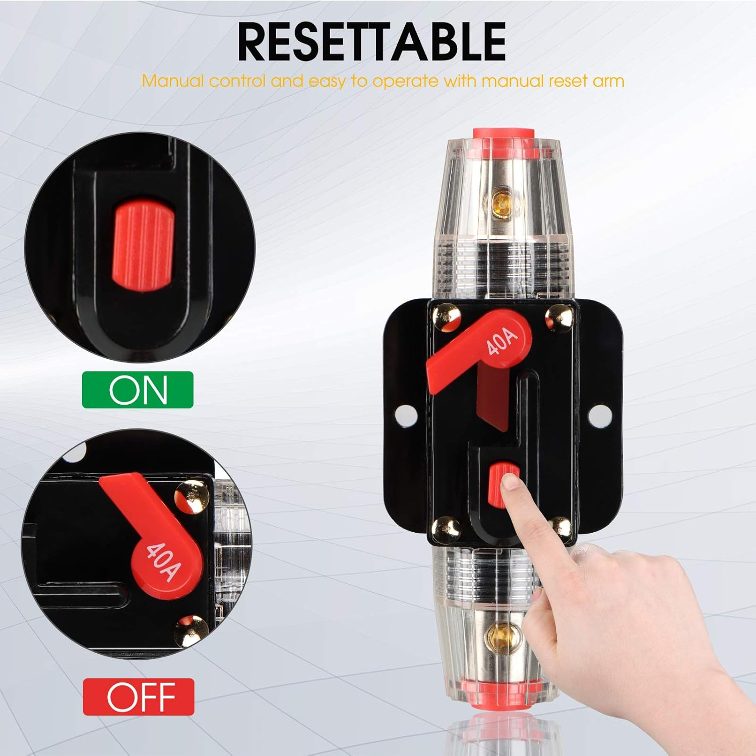 Circuit Breaker Switch 40A Waterproof Fuse Inline Holder 3-15 AWG Resettable Fuse Manual Reset 12V-48V DC for Car Audio Sound Amplifier System RV Home Marine Boat Truck image number 5