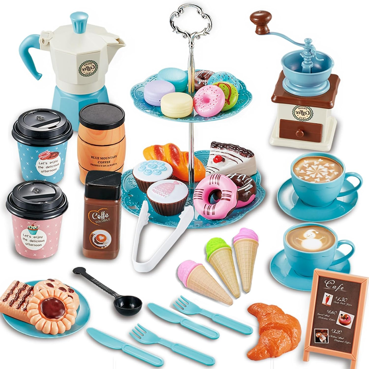 Pretend Tea Party Set for Little Girls, 38 PCS Coffee Maker Set and Play Food Dessert Set for Kids Age 3 4 5 6 7 8 9, Kids Kitchen Pretend Play for Princess Girls Boys image number 1