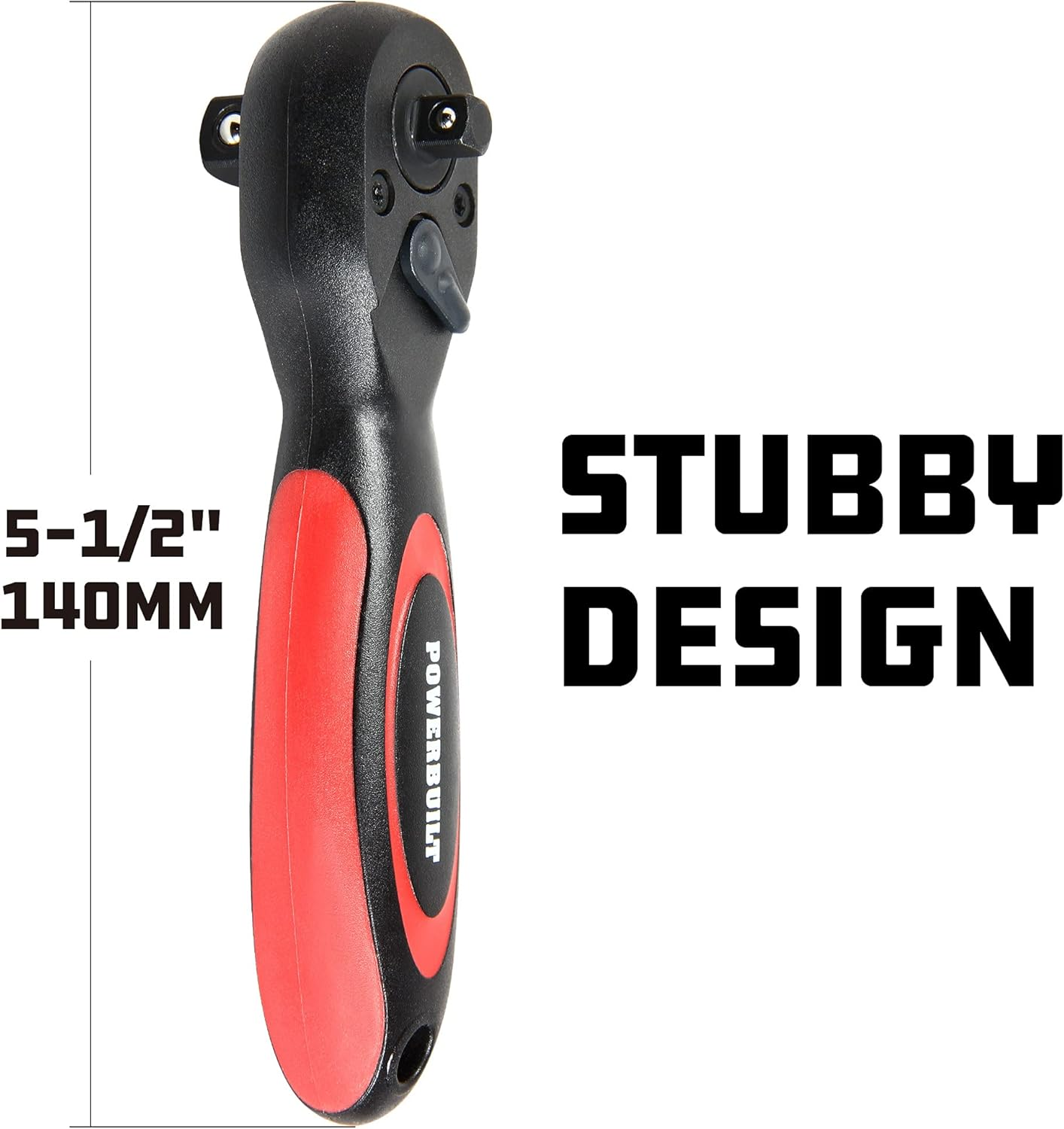 Powerbuilt Stubby Ratchet 3/8 Inch and 1/2 Inch Drive, Reversible Socket Wrench, 72 Tooth, Offset Comfort Handle - 940481 image number 3