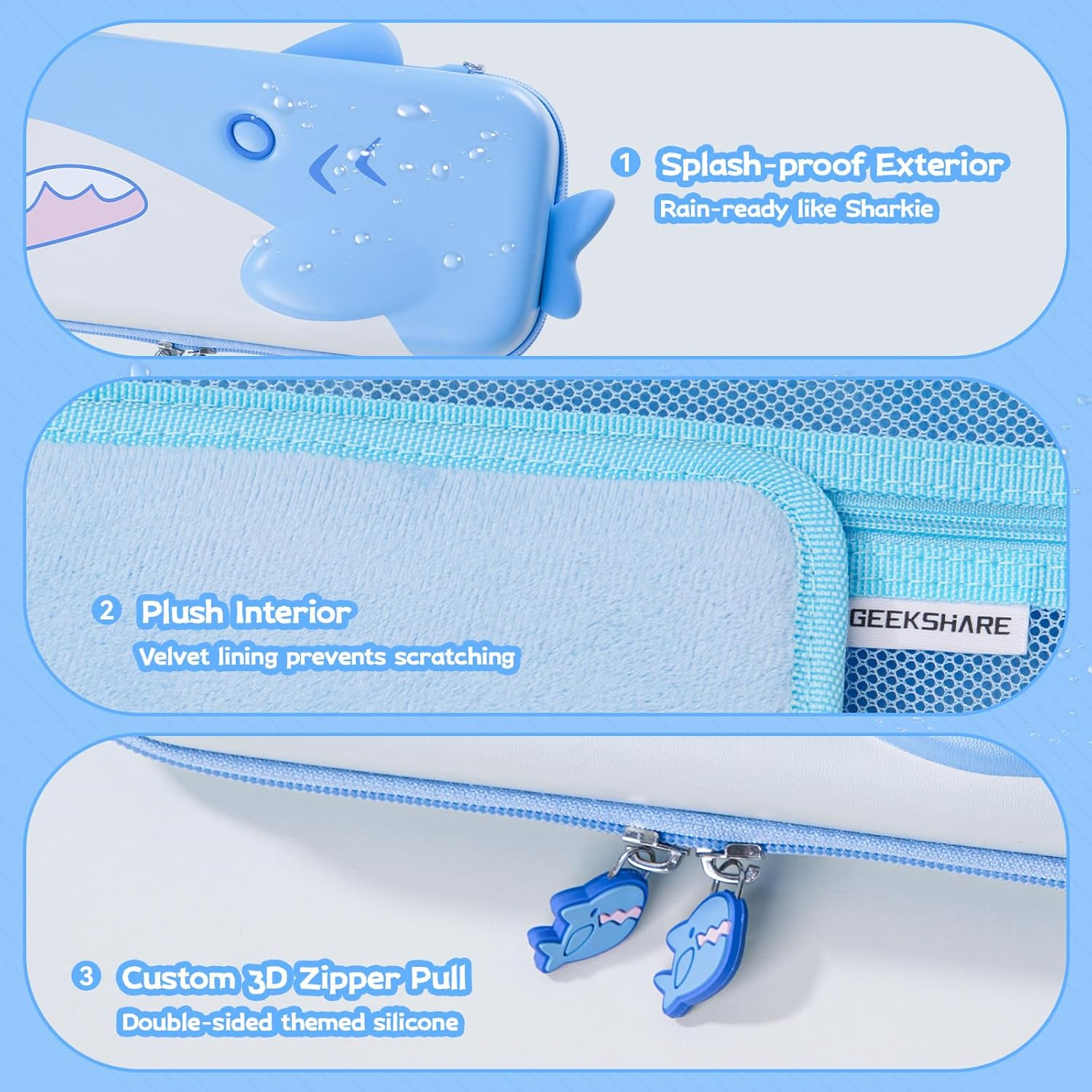 Geekshare Portable Carrying Case Compatible with Switch 2 (2025), Hard Storage Bag with 12 Game Card Slots, Cute Travel Case for Switch 2 Console and Accessories, Shark