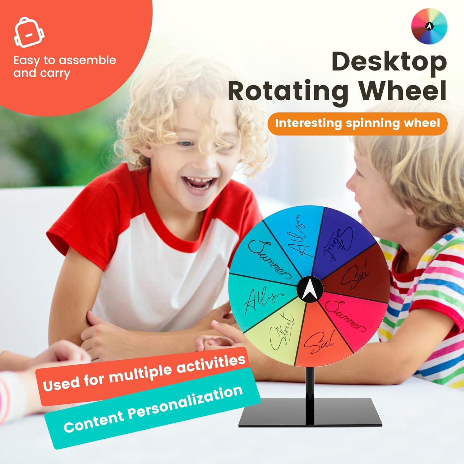 Fwqofvk 8 Inch Rotating Prize Wheel, 8 Slots Dry Erase Tabletop Roulette Spinner with Stand, Colorful Tabletop Roulette Wheel for Party Carnival Tradeshow 20Cm image number 5