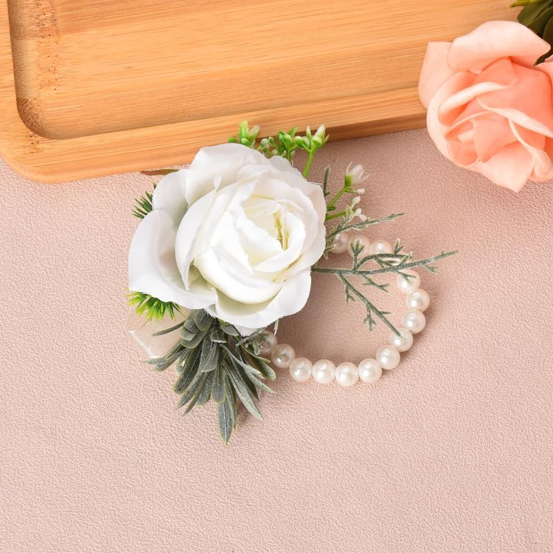 Wedding Wrist Corsage Wristlet Band Silver Wrist Corsage Bracelets Bands for Girls Bridesmaid Bracelet for Wedding Day Bracelet for Bride Wristlet Flower Corsage for Prom image number 3