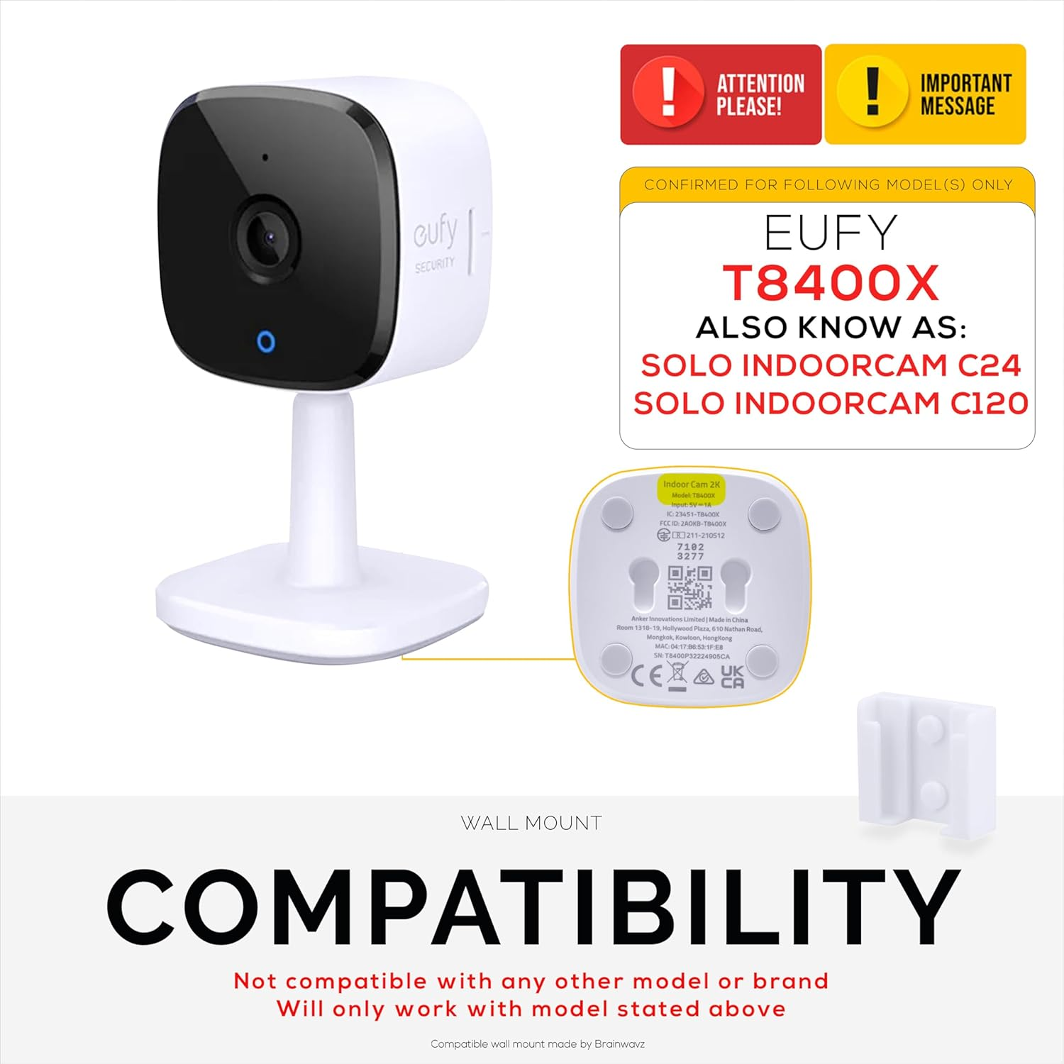 2-Pack Wall Mount Compatible with Eufy Solo C24 Security Camera - Adhesive & Screw in for Easy Installation, Reduce Blind Spots & Clutter, (White) image number 2