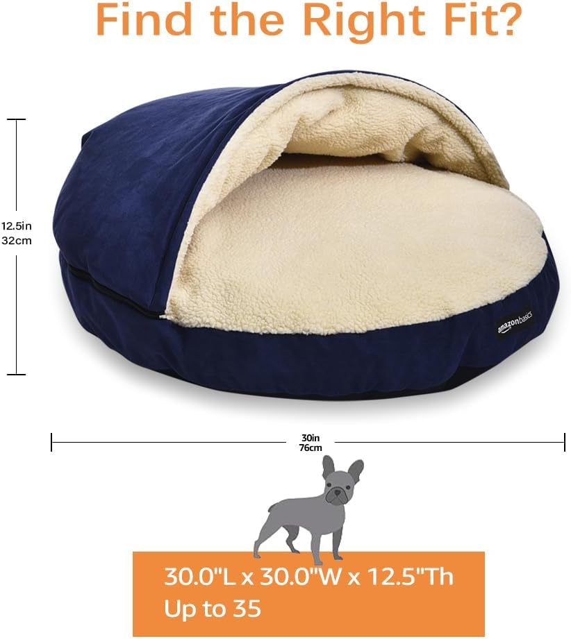 Amazon Basics Cozy Pet Cave Bed, Medium, 76 X 76 X 32 Cm, Blue image number 1