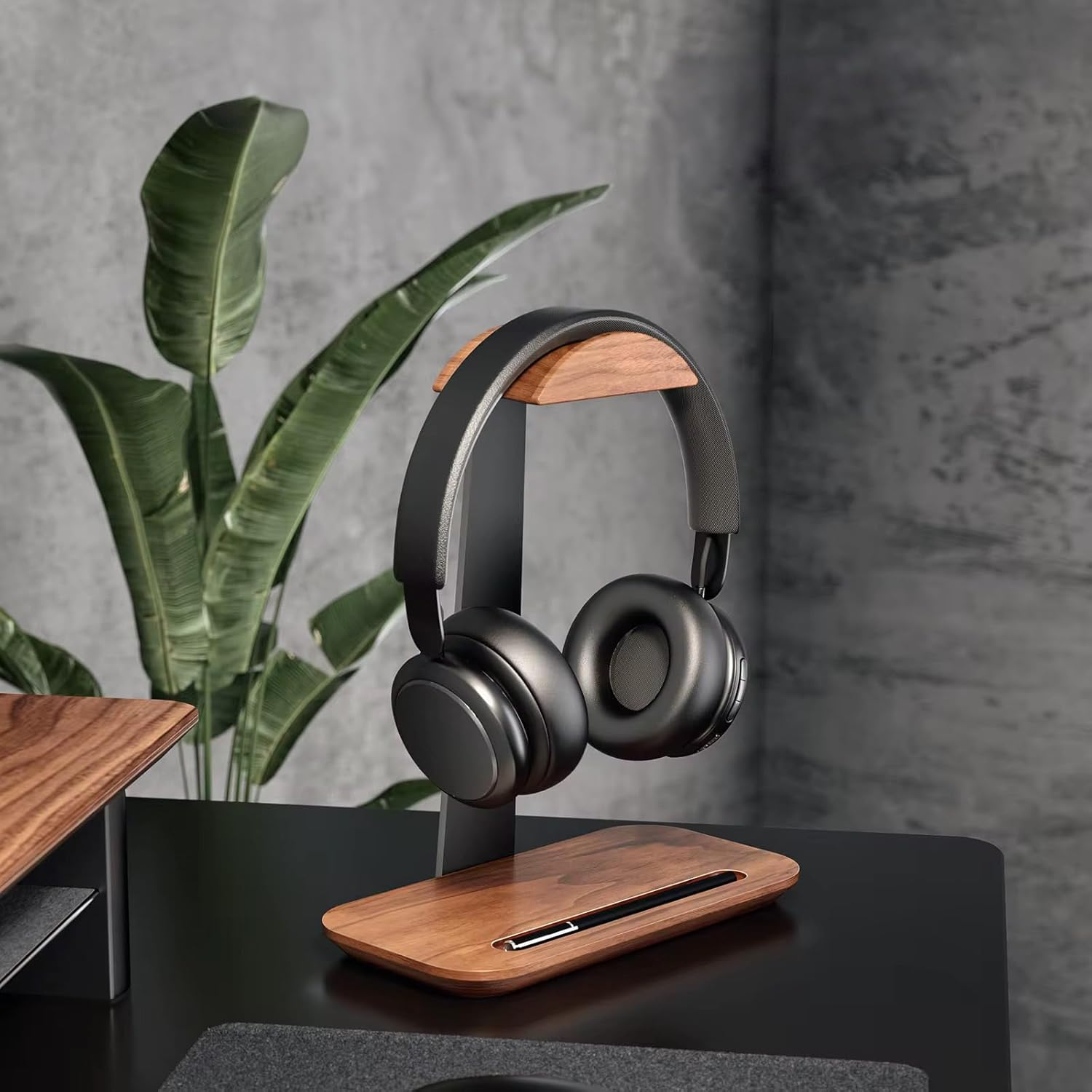 Premium Walnut Wood Headphone Stand &ndash; Sleek & Sturdy Headphone Holder with Storage Base &ndash; Universal Fit for Gaming, Sony, Sennheiser, Audio-Technica, Bose, Razer, Beats & More image number 3
