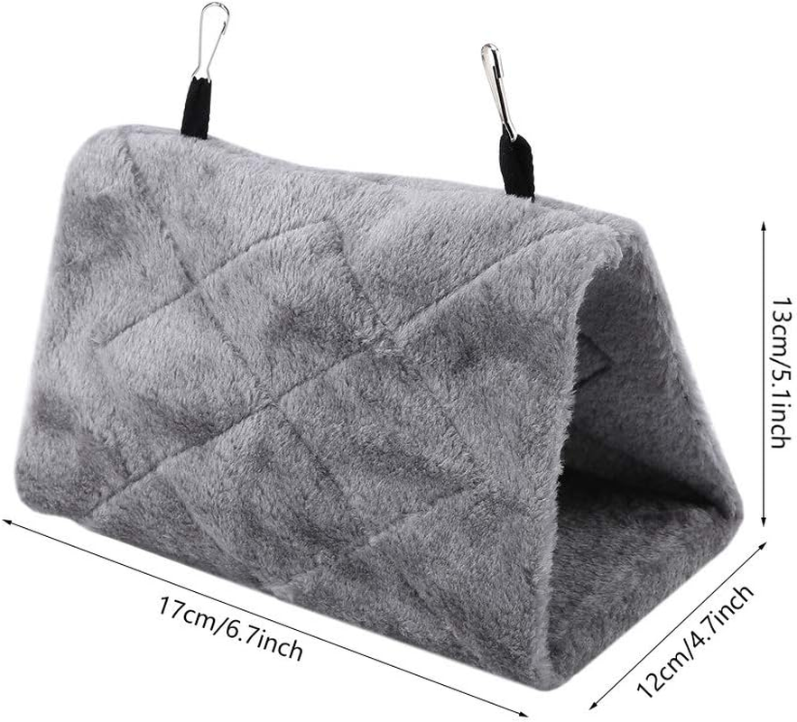 VIFER Bird Hanging Cage Soft Plush Hammock Hanging Cage Tent for Birds Parrot Winter Warm Bed Pet Toy(S-Gray)
