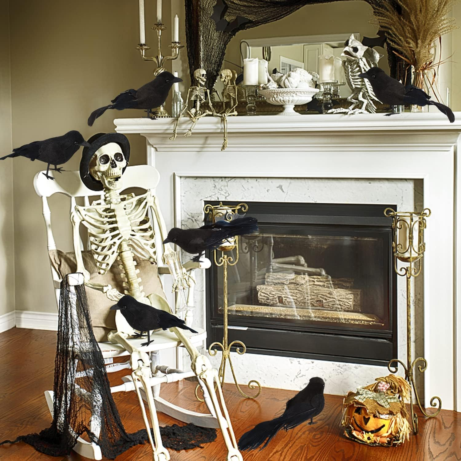 6 Pieces Halloween Black Crows Feathered Crows Realistic Looking Halloween Handmade Feathered Crow for Halloween Indoor Outdoors Ravens Birds Decoration image number 3