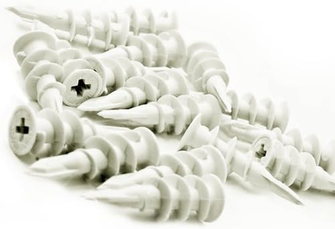 Wideskall Self Drilling Drywall Nylon Anchors Fit #8 - #10 Fastener Screws, White