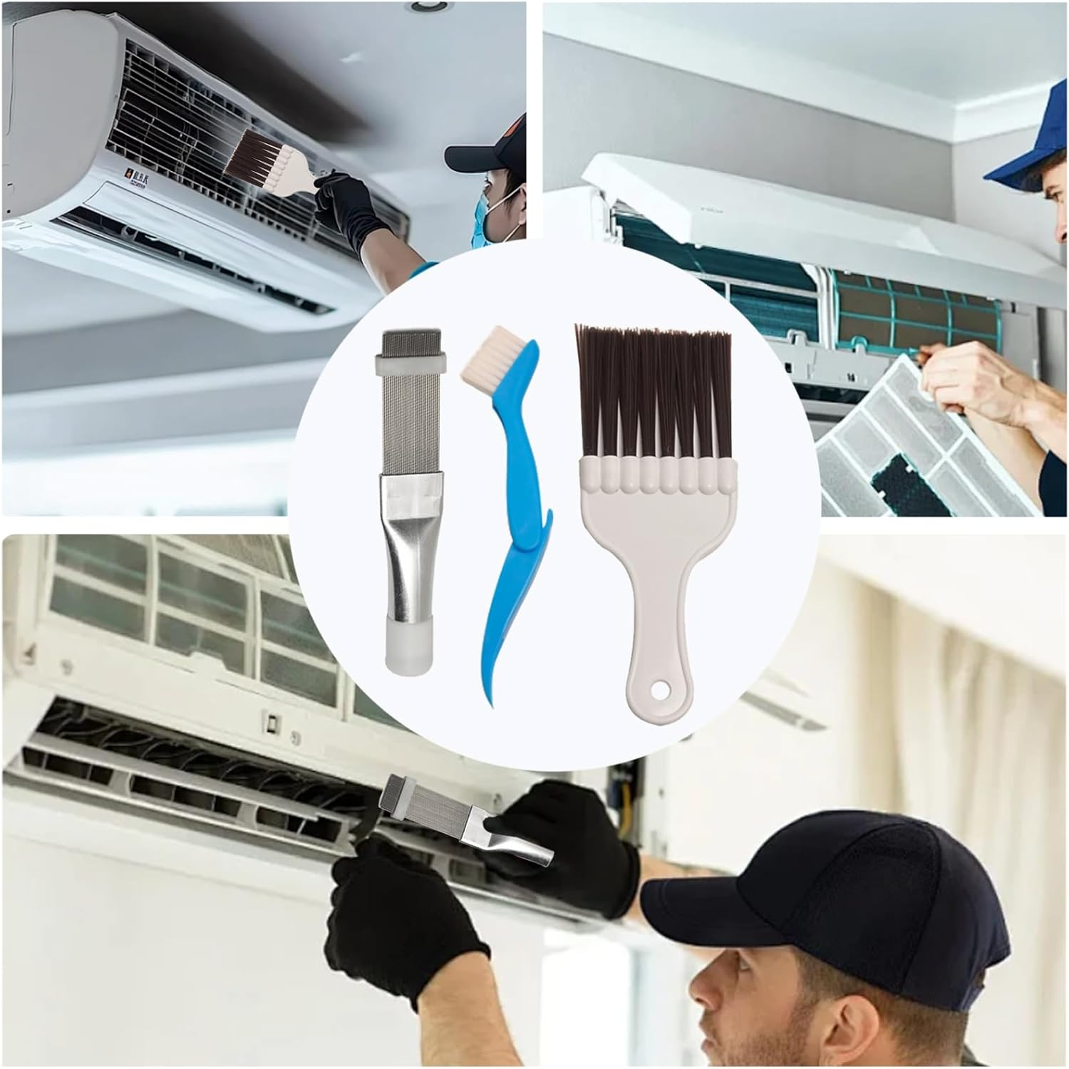 3 Pieces Lamellar Comb Dryer, Condenser Comb, Dryer Cleaning Brush, Air Conditioning Cleaner Accessories, Air Conditioning Slat Cleaner Brushes, Cleaning Set, Cleaner Conditioner, Wire Comb - Set Of 2 image number 2